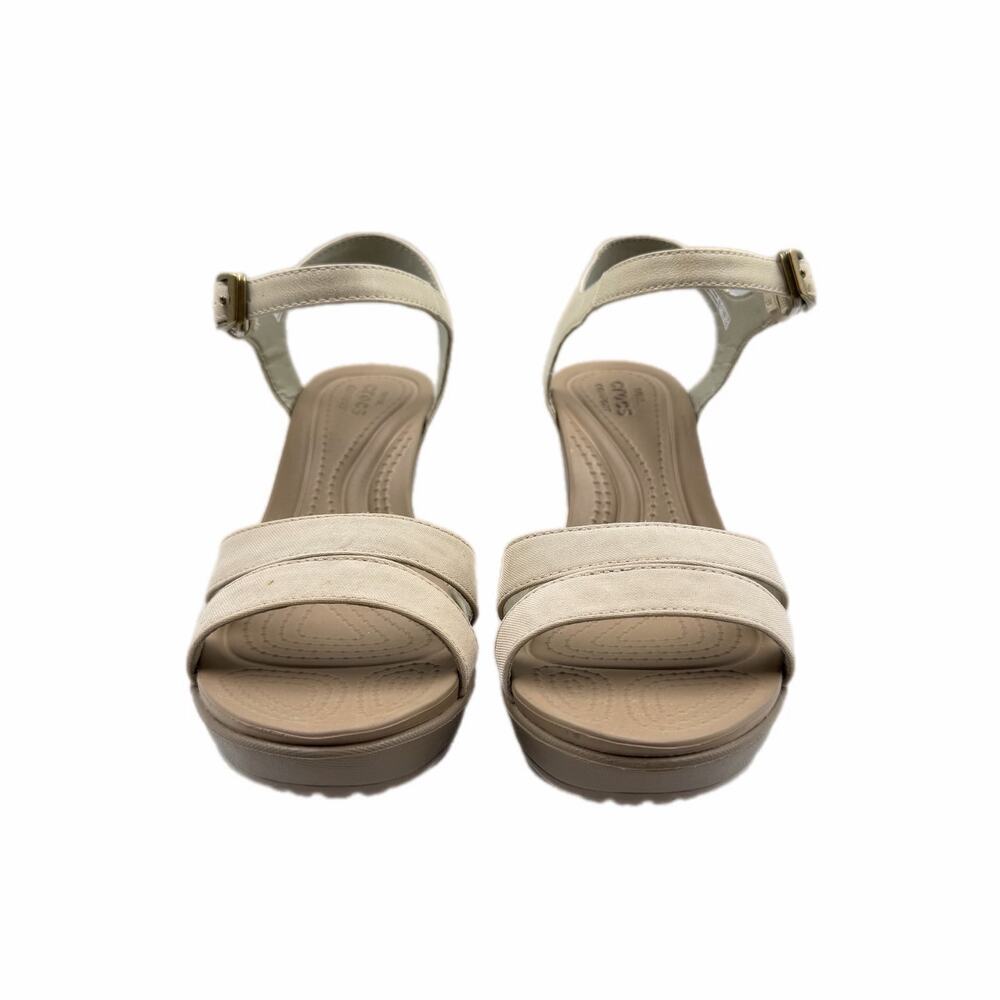 Crocs Leigh II Ankle Strap Cream Beige Neutral Lightweight Comfort Wedge Sandals - Picture 3 of 11